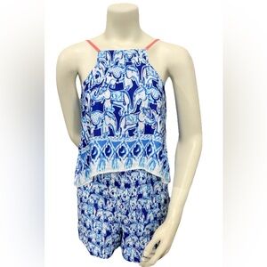 Lilly Pulitzer Blue Elephant Print Romper Sleeveless Shorts Women’s Size 0